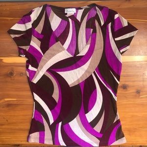 Vintage Purple Charlotte Russe Top! Slinky 90s Material, 70s Geometric Print